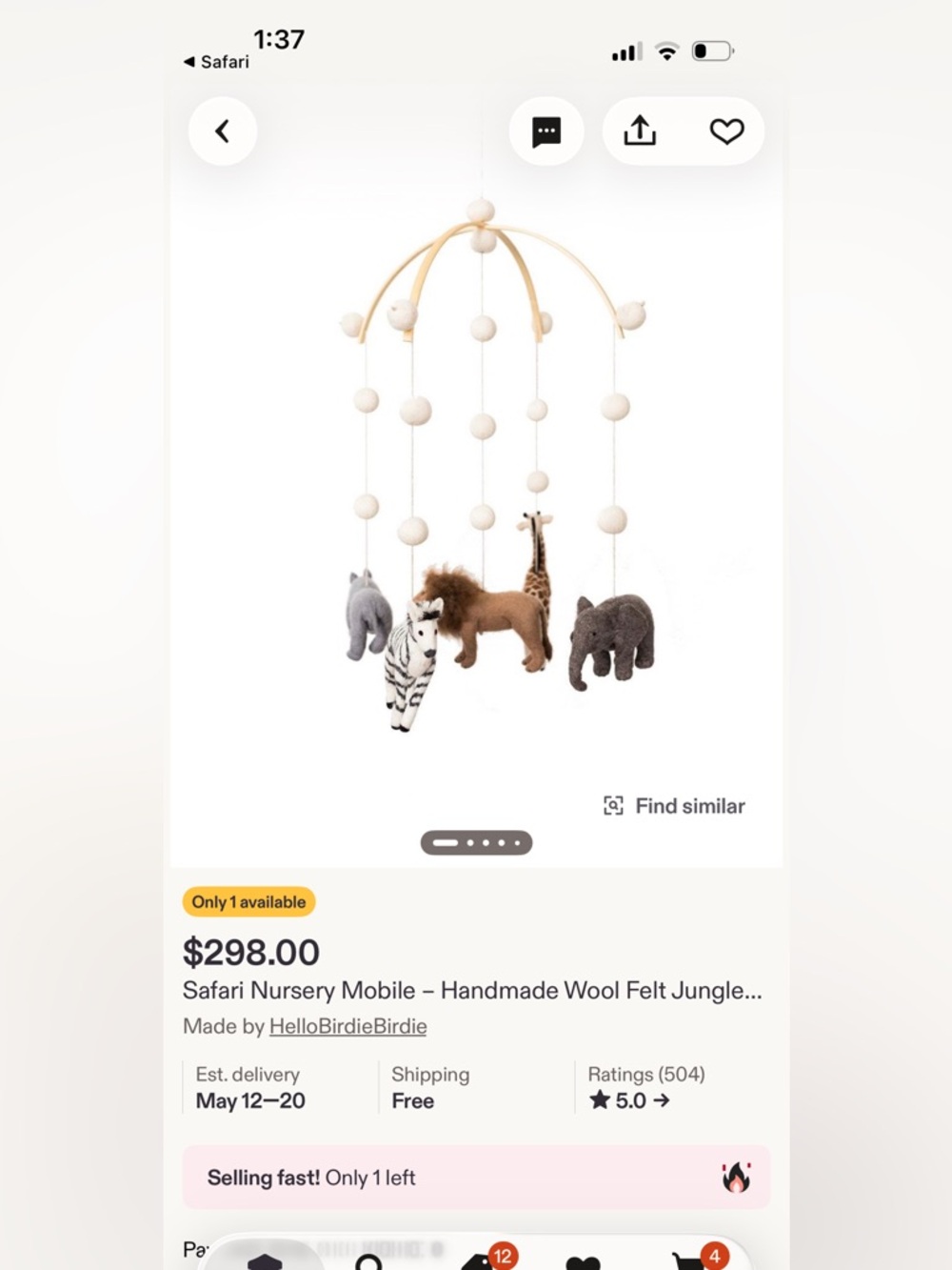Handmade Wool Felt Jungle Mobile - Neutral Safari Nursery hello birdie birdie